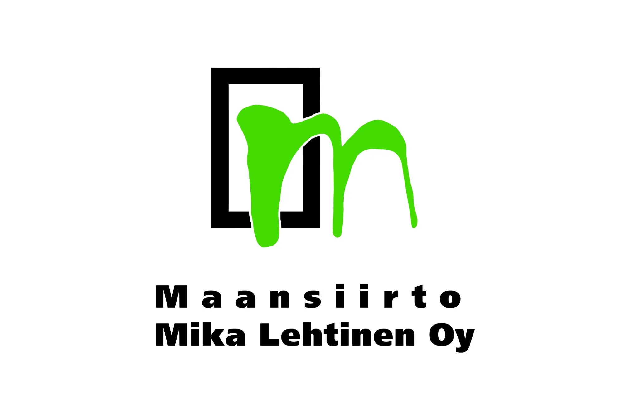 Maansiirto Mika Lehtinen Oy:n logo, jossa vihreä "m"-kirjain mustan neliön sisällä.