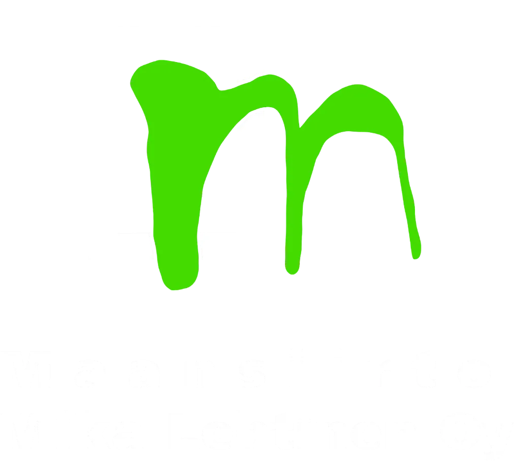 Maansiirto Mika Lehtinen Oy:n logo, jossa vihreä "m"-kirjain valkoisessa neliössä mustalla taustalla.